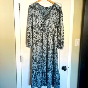 Zara blue black floral print midi dress sz L NWT